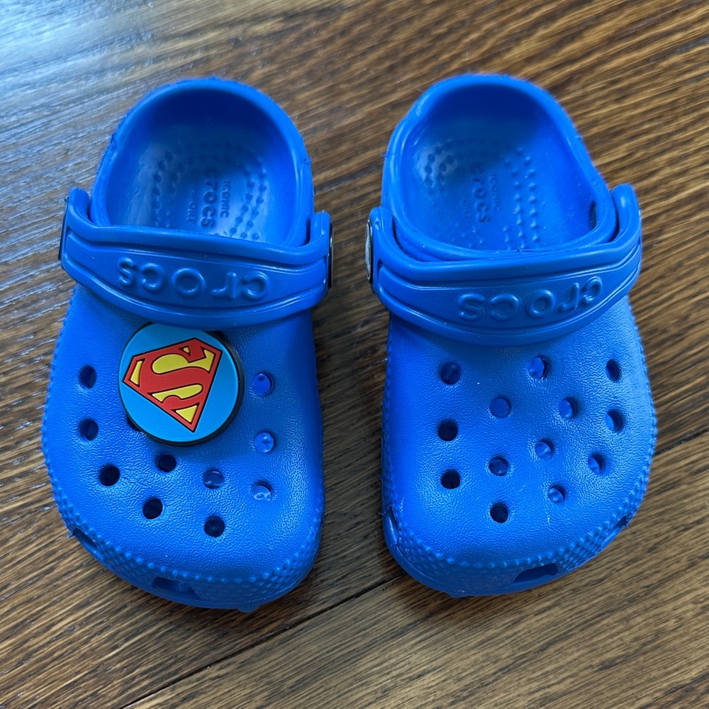 CROCS Kids Blue Water Shoes with Superman Jibbitz
